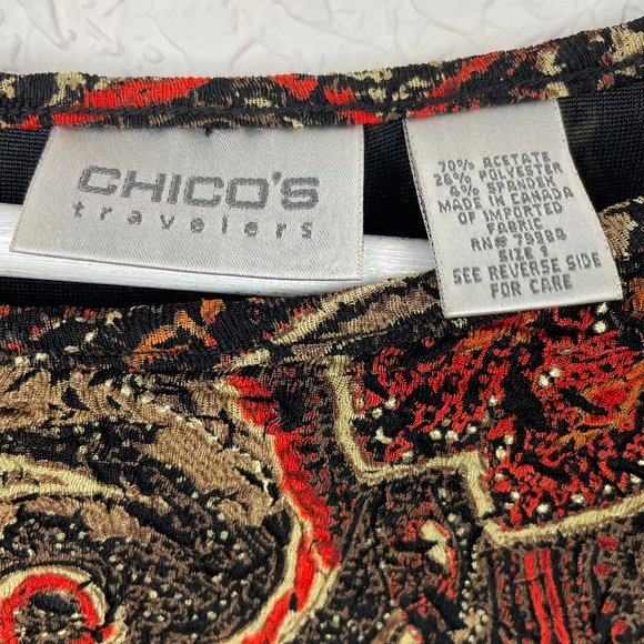 CHICOS Travelers Womens 1/M/8 Scroll Print Multicolor Long Sleeve Top Blouse - Picture 3 of 9